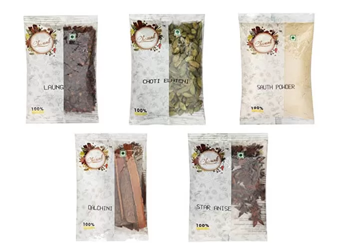 Chounk Whole Spices Tea Combo Pack , 300g (Clove 50g, Green Cardamom 50g, Dry Ginger Powder 100g, Daalchini 50g, Staranise 50g)